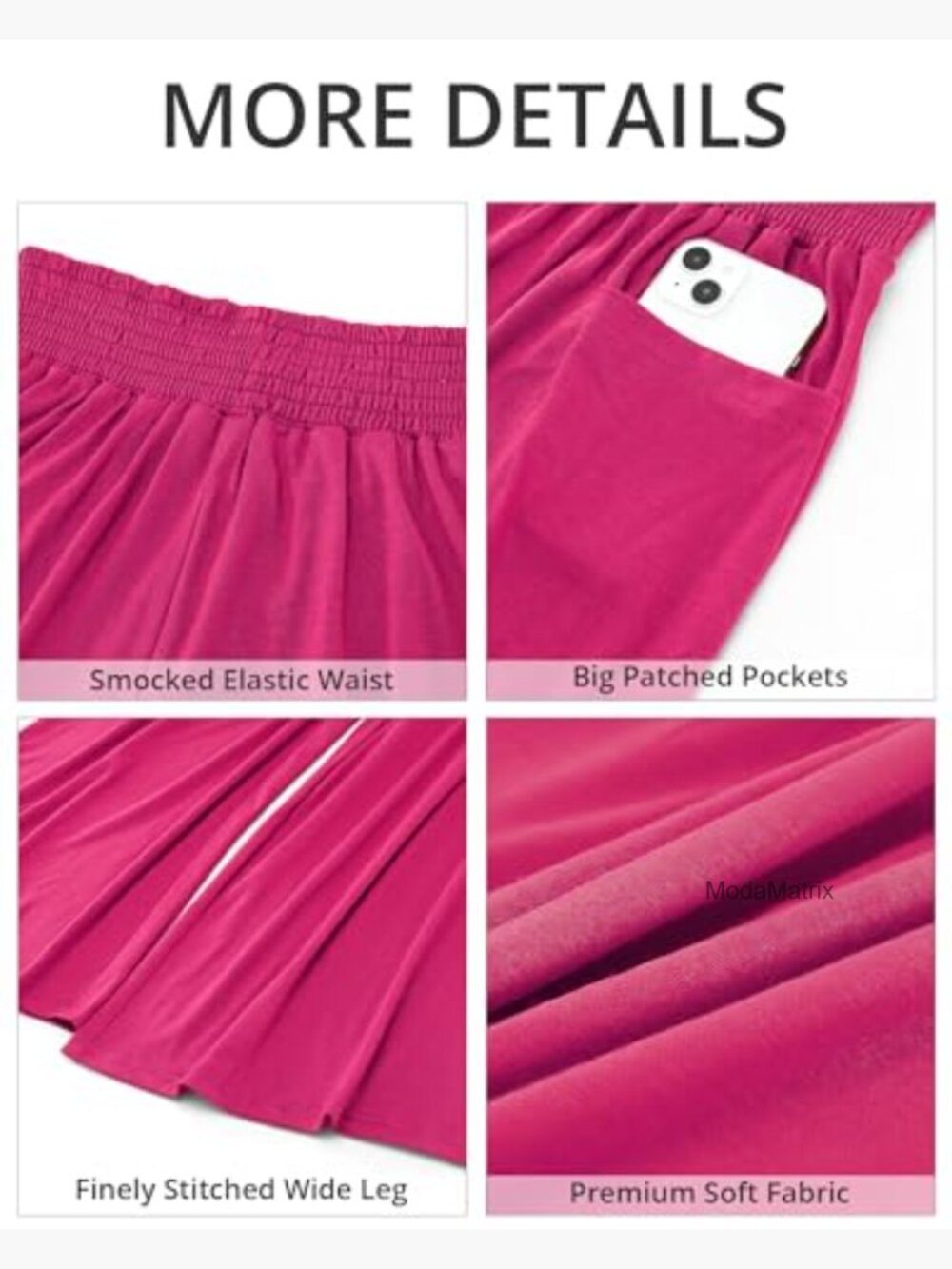Wide Leg Palazzo Pants High Waisted Smocked Elastic Waist Bell Bottom Baggy - Picture 6 of 7